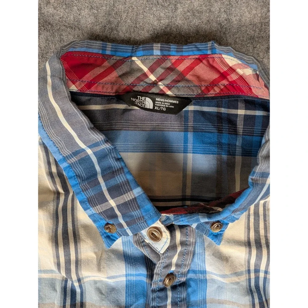 The North Face Mens Blue Plaid Short Sleeve Button Down Shirt Outdoor XL